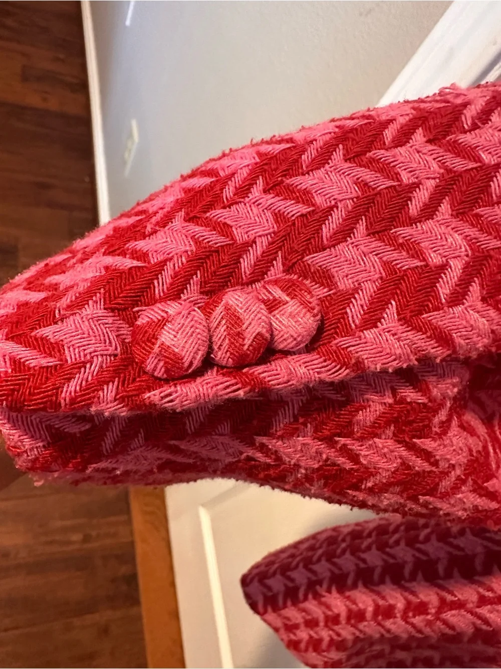 AFRM Pink and Red Herringbone Open-Front Blazer